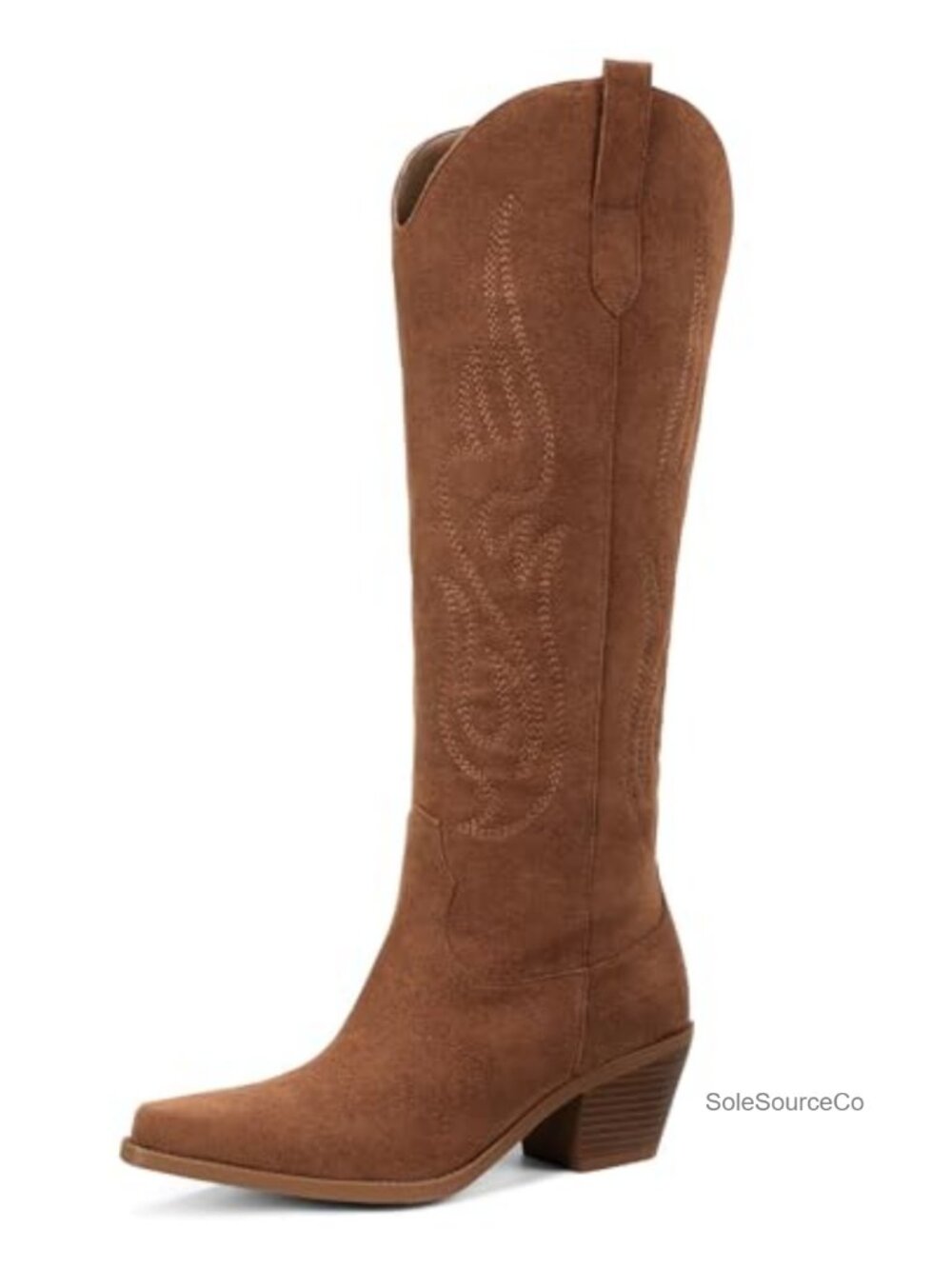 Pasuot Women's Knee High Cowboy Boots Faux Leather Pointed Toe Chunky Heel Pull